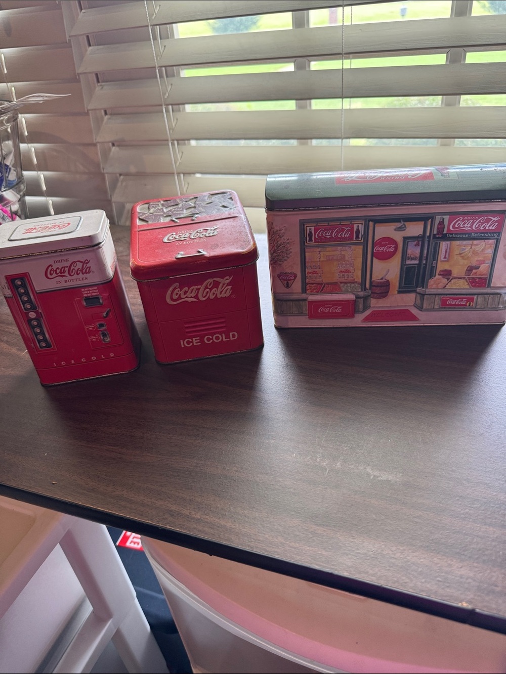 Coca-Cola Red Tin Canister Trio with Retro Graphics